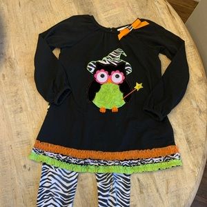 Owl Halloween outfit with zebra striped pants
